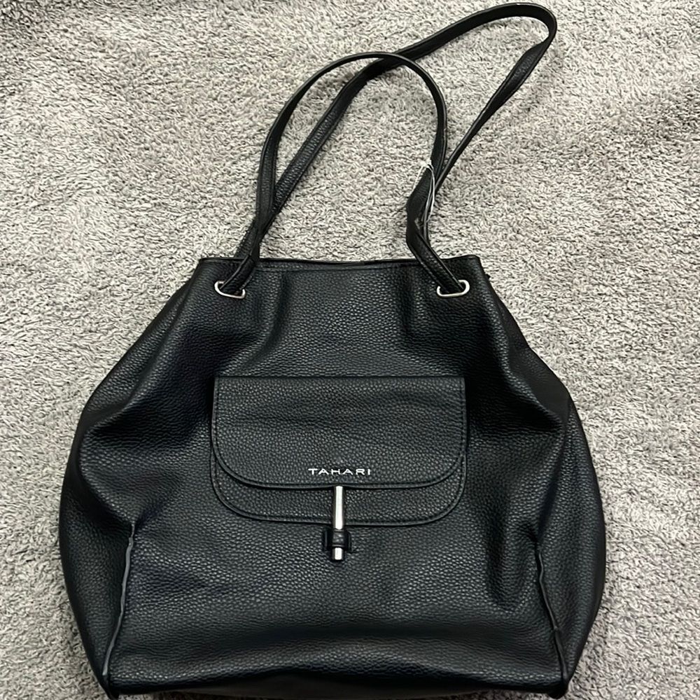 Tahari black leather shoulder purse NWOT
